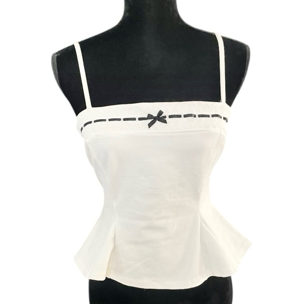Blashe peplum tank camisole white black ribbon womens Small casual princess boho - Picture 1 of 7